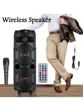 Portable Bluetooth PA Speaker - Dual 8'' Karaoke Speaker System with Microphone, Remote Control & Built-in Rechargeable Battery, MP3/USB/SD, LED Battery Indicator Lights - QS-2821