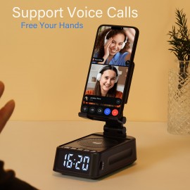 3-in-1 Phone Stand Speaker & Digital Clock with Wireless, Stereo Sound, Built-in Mic, USB-C Charging, RGB-Free Color-Changing - Smart Dock for Smartphones/Tablets, Ideal Gift for Men/Women, Home, Office, Travel & Camping (No Adapter