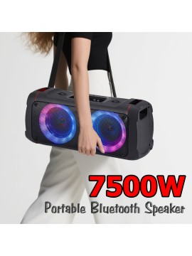 Portable Bluetooth Speaker, with Dual 6.5'' Drvers, Colorful LED And 7500W Wireless Stereo to Immerse Your Party, Adjustable Strap, Ultra Lightweight Portable Design, BT/TF/TWS/USB/AUX, Suitable for Party/Outdoor/Travel, Portable Speaker with Radio Vintage, Home Entertainment, Party Speaker, Sleek Design, Colorful Lighting, Reliable Performance, Sturdy Construction, Aux Speaker, USB Speaker, Party Hosts, Outdoor Enthusiasts