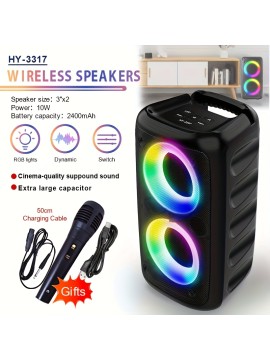 Portable Speaker, Wireless Speaker with Microphone, Large Speaker, Subwoofer, Party Disco Light, TWS, TF, AUX, MIC, Suitable for Party Use, Outdoor Wireless Speaker [Five Holiday Gifts]