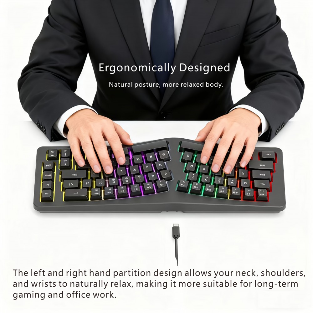 Human Ergonomics Wired 69-Key Compact Keyboard with RGB Backlighting, Transparent Gaming Design, Portable and Comfortable for Home Office Use, USB Powered, Gaming Keyboard, Ergonomic Keyboard, Modern Keyboard