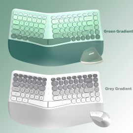 2.4Ghz Wireless Split Keyboard and Mouse Colorful Ergonomic Keyboard with Wrist Rest Multi Device Keyboard Mouse Combo for Laptop/Desktop