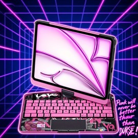 For IPad Air 6 7 11-inch Protective Case With Keyboard, 7-color Backlit Lifting And Rotating Wireless BT Keyboard Protective Case With Pen Holder(pink)7