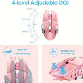 Gaming Keyboard And Mouse, Retro Steampunk Vintage Typewriter-Style Mechanical Keyboard with White LED Backlit, 104-Key Anti-Ghosting Blue Switch Wired USB Metal Panel Round Keycaps