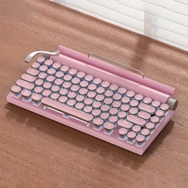 Retro Typewriter Wireless Mechanical Gaming Keyboard, Wireless Office Computer Vintage Keyboards 83-Key Blue Switches Punk Round Keycap, LED Backlight, Compatible With PC/Laptop/Pad/Phone
