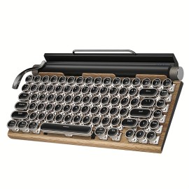 Retro Typewriter Wireless Mechanical Gaming Keyboard, Wireless Office Computer Vintage Keyboards 83-Key Blue Switches Punk Round Keycap, LED Backlight, Compatible With PC/Laptop/Pad/Phone
