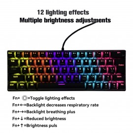 63-Key Mechanical Keyboard with 12 Lighting Effects, Compact Ergonomic Design, USB Wired, Plug & Play, Multi-System Compatible, No Battery Needed, Ideal for Office and Gaming, Gaming Keyboard | Ergonomic Keyboard | USB Wired Keyboard, Gaming Keyboard, Mechanical Keyboard, Cave Spider Keyboard, Gaming Keyboard | Compact Ergonomic, Gaming Wireless Keyboard