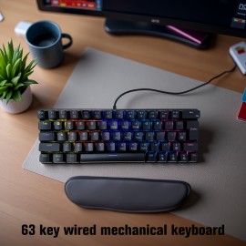 63-Key Mechanical Keyboard with 12 Lighting Effects, Compact Ergonomic Design, USB Wired, Plug & Play, Multi-System Compatible, No Battery Needed, Ideal for Office and Gaming, Gaming Keyboard | Ergonomic Keyboard | USB Wired Keyboard, Gaming Keyboard, Mechanical Keyboard, Cave Spider Keyboard, Gaming Keyboard | Compact Ergonomic, Gaming Wireless Keyboard