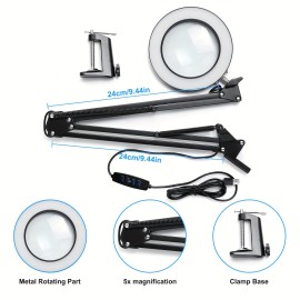 1pc, Foldable Magnifying Desk Lamp, USB Powered with Fixed Device, 3 Adjustable Reading Light Modes, Suitable for Close Range Reading Handicrafts Office Study Bedroom, Prefect for Father's Day Mother's Day Friends Christmas Birthday Gifts Battery Not