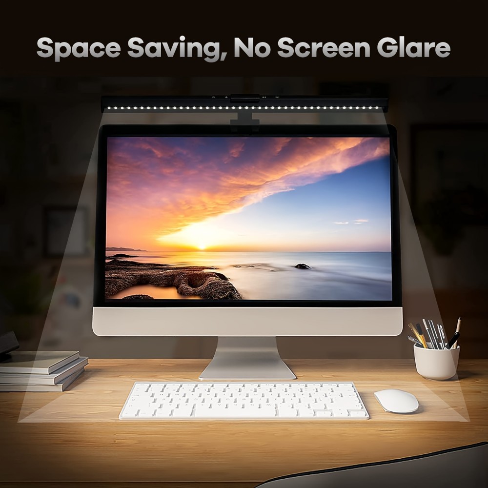 USB-Powered LED Computer Screen Light with Adjustable Color Temperature & Dimmable Brightness - 3 Levels, Touch Buttons for Desk/Office/Home, No Screen Glare, USB Cue Included, Home Lighting, Modern Lighting, Sleek Design, Adjustable Brightness, Home Users