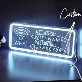 Customizable WiFi Name and Password Sign - USB-Powered LED Neon WiFi Router, Network & Password Fields, Modern Blue Lighting for Home, Office, Cafe, Party Decor - Easy Installation with On/Off Switch Control, Cafe Decoration, Contemporary Design, Durable Plastic, Cafe Owners