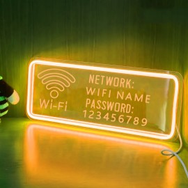 Customizable WiFi Name and Password Sign - USB-Powered LED Neon WiFi Router, Network & Password Fields, Modern Blue Lighting for Home, Office, Cafe, Party Decor - Easy Installation with On/Off Switch Control, Cafe Decoration, Contemporary Design, Durable Plastic, Cafe Owners