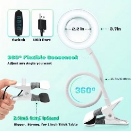 10X Magnifying Glass with Light & Clamp - Real Glass Magnifying Desk Lamp with Long Gooseneck, 5 Color Modes (, Green, Red, ), Hands-free For Crafts, Jewelry, Close Work - Usb-powered, Ideal For Indoor Use, Magnifying Glass For Crafts