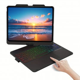 Rotatable Bracket&Touch Case With Keyboard For IPad Pro 13-inch (M4, 2024), for IPad Air 13-inch (M3, 2025/M2, 2024) & for IPad Pro 12.9 (6th/5th/4th/3rd Gen), Trackpad, 360° Rotatable, Mixed Colors Backlit.