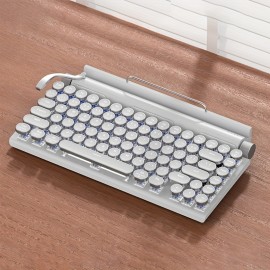 Retro Typewriter Wireless Mechanical Gaming Keyboard, Wireless Office Computer Vintage Keyboards 83-Key Blue Switches Punk Round Keycap, LED Backlight, Compatible With PC/Laptop/Pad/Phone