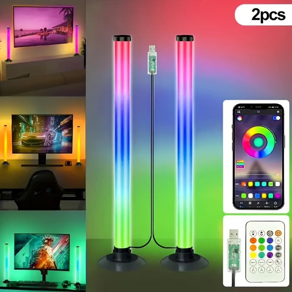 An intelligent lamp, LED desktop ambient light pickup microphone with app control and remote control featuring music synchronization function, USB-powered voice-activated rhythm lights for parties, PC gaming room modern style mood lighting set