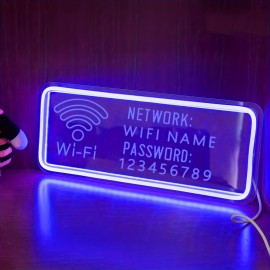 Customizable WiFi Name and Password Sign - USB-Powered LED Neon WiFi Router, Network & Password Fields, Modern Blue Lighting for Home, Office, Cafe, Party Decor - Easy Installation with On/Off Switch Control, Cafe Decoration, Contemporary Design, Durable Plastic, Cafe Owners