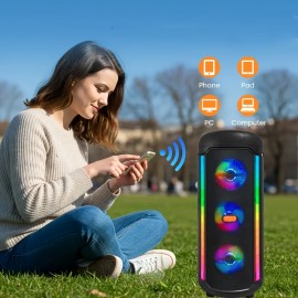 [Portable Wireless Speaker] 3500W portable wireless speaker, 3 speakers and color LED lights, long-lasting battery, USB/AUX input, wireless, microphone input, TWS support, outdoor camping design, family gatherings, charming gifts for Father's Day/Mother's Day, outdoor audio, modern audio equipment, high-quality audio