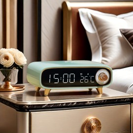 Retro Desktop Wireless Speaker, 15W with Charging Function, Clock Alarm & Temperature Display, Ambient Light - Multi-Functional Creative Design for Bedside/Office Use or as a Gift, Home Decor Gadget, Bedside Speaker, Stylish Decor, Vintage Aesthetic, Sleek Material, Compact Build, Multifunctional Device, Office Workers, Home Users