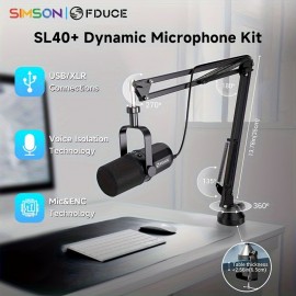 [FDUCE SL40+ Microphone] FDUCE SL40+ Microphone: USB/XLR Dual Connection, Digital/Analog Voice Isolation, Audio Balancing, Silence Function, 96 kHz/24 Bit Support. Plug and Play, Compatible with Computers, Tablets, PS4/5, Mobile Phones. Minimalist Design, Metal Body, 360° Rotating Arm Span, Stable and Convenient