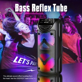 [Portable Wireless Speaker] 4000W Portable Outdoor Wireless Speaker with Colorful Light Effects | Subwoofer Sound System, 2400mAh Capacity, Type-C Charging, USB FM TF Card AUX MIC Knob + Button Control