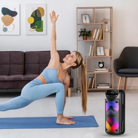 [Portable Wireless Speaker] 4000W Portable Outdoor Wireless Speaker with Colorful Light Effects | Subwoofer Sound System, 2400mAh Capacity, Type-C Charging, USB FM TF Card AUX MIC Knob + Button Control