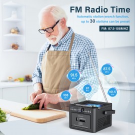 Boombox Cassette CD Player with 5000mAh Battery, 5W Dual Stereo Speakers, Rechargeable CD Player with FM Radio, Remote Control, Tape Recording, 3.5mm Earphone Jack, AUX/Micro SD/USB for Home