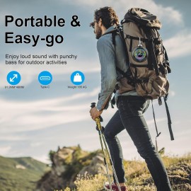 Portable Wireless Speaker • Dynamic LED Lights & Clock Display • 10-Hour Playtime • Stereo Pairing & Hands-Free with Microphone • Compact Suction Cup Design for Car/Backpack Use • Versatile Multi-Function Speaker