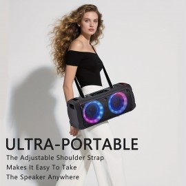 Portable Bluetooth Speaker, with Dual 6.5'' Drvers, Colorful LED And 7500W Wireless Stereo to Immerse Your Party, Adjustable Strap, Ultra Lightweight Portable Design, BT/TF/TWS/USB/AUX, Suitable for Party/Outdoor/Travel, Portable Speaker with Radio Vintage, Home Entertainment, Party Speaker, Sleek Design, Colorful Lighting, Reliable Performance, Sturdy Construction, Aux Speaker, USB Speaker, Party Hosts, Outdoor Enthusiasts