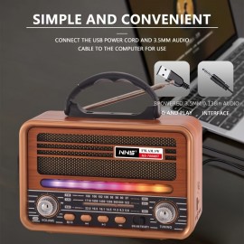 Vintage Wood Grain Retro Radio - Wireless, Stereo Sound, AM/FM/SW Bands, Portable Speaker with USB/TF Card Player, TWS Pairing, LED Lights, Rechargeable Battery for Home and Outdoor Use