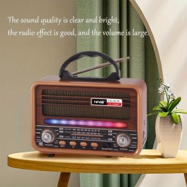 Vintage Wood Grain Retro Radio - Wireless, Stereo Sound, AM/FM/SW Bands, Portable Speaker with USB/TF Card Player, TWS Pairing, LED Lights, Rechargeable Battery for Home and Outdoor Use