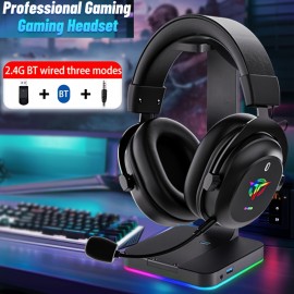 PS5 Gaming Headphones with 2.4G/BT/Wired 3-in-1 Connection, ENC Noise Cancellation, HD Vibrator, 25ms Low Latency, 50mm Large Speaker, RGB RGB Effect, Plug-in Mic, Adjustable Ear Cups, Pc, Laptop, Gaming Headphones, Pc Gaming, Modern Headphones