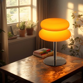 Creative USB Lamp Light | LED Atmosphere Table Lamp | Hamburger Night Light | USB Powered | White Orange Available | Three Color Adjustable Light | Cold Light Warm Light Neutral Light, Decorative Lighting | Modern Minimalist Design | Durable Plastic