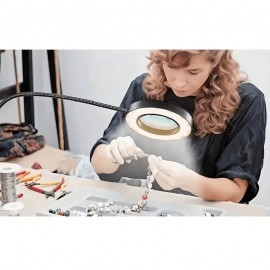 10X Magnifying Glass with Light & Clamp - 5 Inch Real Glass Magnifying Desk Lamp with Stand, Long Gooseneck, 5 Color Modes, USB-Powered, Hands-Free Operation, Ideal For Crafts, Painting, Jewelry Making, And Close Work, Magnifying Glass For Crafts